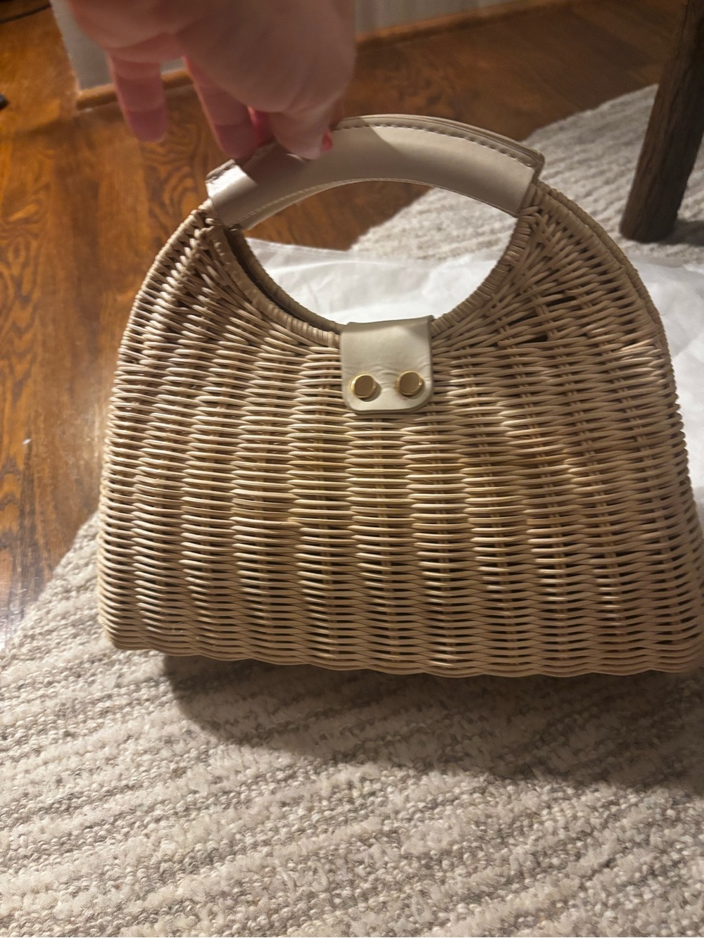 ANTONIO MELANI Cream-Trim Woven Satchel with Gold Accent - Picture 3 of 11